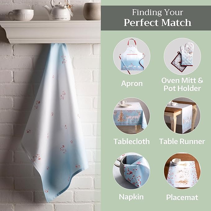 Maison d' Hermine Kitchen Towels Set of 3 100% Cotton 20" x 27.5" Reusable Cloth Tea Dish Towels Absorbent with Hanging Loop for Kitchen Dining Thanksgiving Christmas Decorations (Fairy Tale Forest)