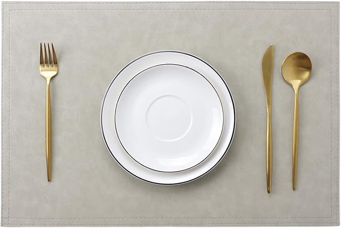 Waterproof PU Placemats, Faux Leather Dining Table Mat, Set of 6, Easy to Wipe Off Scrub Vinyl Mat, Heat & Stain Resistant for Office Conference Table, Home Decor