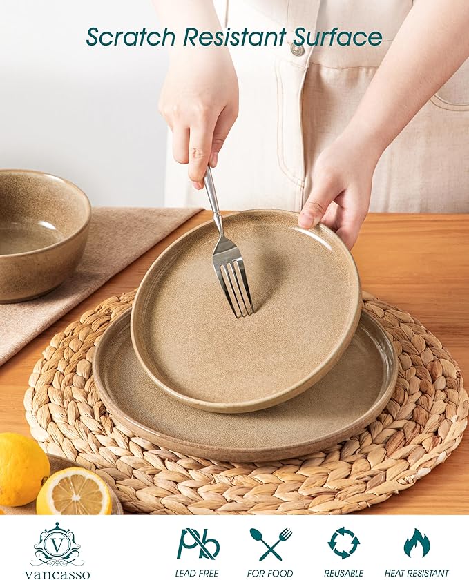 vancasso ANYA 18 Pieces Plates and Bowls Set, Caramel Dinnerware Sets, Reactive Glaze Dishes Set for 6, Ceramic Dishware Sets Kitchen Dinner Set, Microwave & Dishwasher Safe