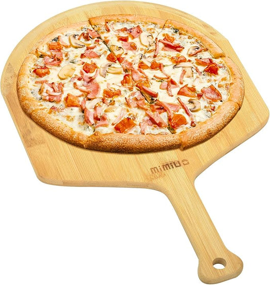 Natural Bamboo Pizza Peel - 12 Inch Wooden Pizza Spatula for Baking Homemade Pizza Bread and Cutting Fruit Vegs