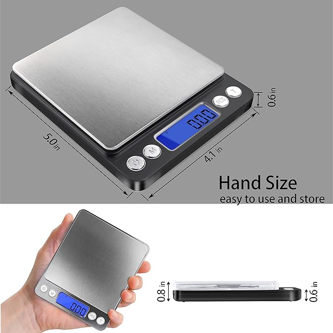 Fuzion Digital Gram Scale with 2 Trays, 500g/ 0.01g Small Jewelry Scale, 6 Units Gram Scales Digital Weight Gram and Oz, Tare Function, Digital Herb Scale for Food, Mini Reptile