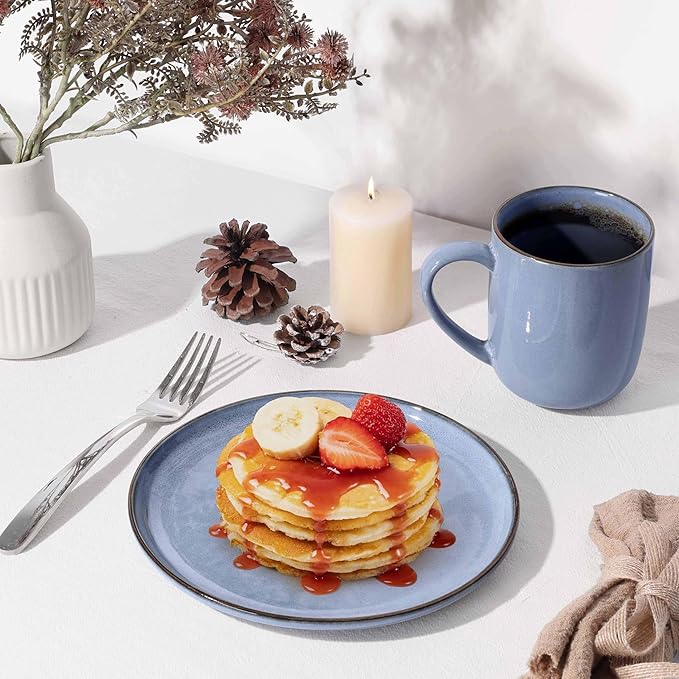 Herogo 18-Piece Stoneware Dinnerware Set for 6, Stackable Dinner Plates and Bowls Sets, Double Reactive Glaze Dishware Place Setting for Kitchen, Scratch Resistant, Microwave Safe, Haze Blue