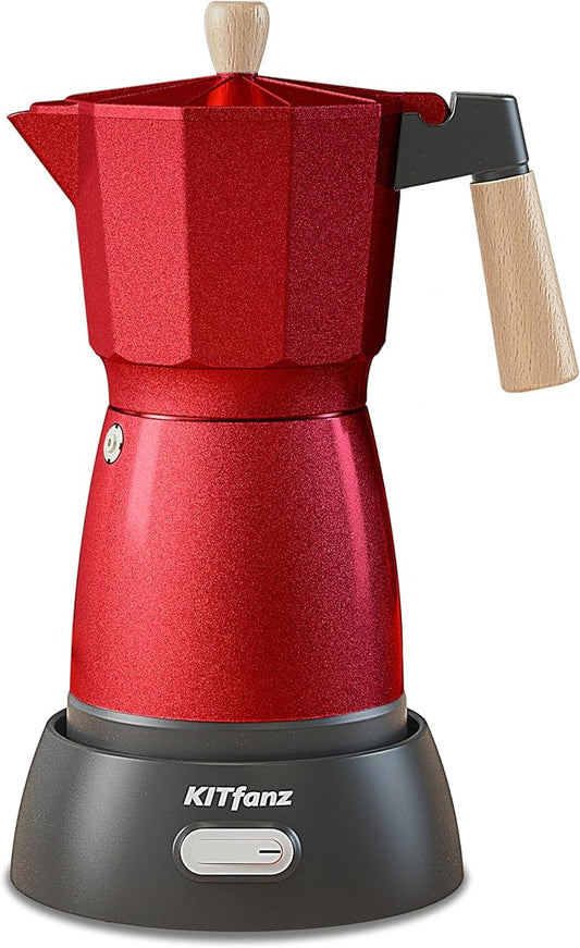 Electric Espresso Coffee Maker, Italian Coffee Pot, Electric Moka Pot, Cuban Coffee Maker, Portable Cafeteras Electricas Espresso Makers with Detachable Base 3 or 6 Cup (Bright Red)