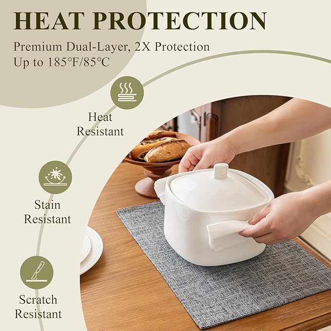 KXN Placemats Set of 6, Dual-Layer Thickened Faux Linen Table Mats, Heat Resistant & Wrinkle-Free, Machine Washable Cloth Place Mats for Kitchen Dining Indoor Outdoor (Light Grey)