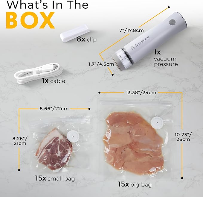 Food Vacuum Sealer Machine with Digital Display & Visible Tank, 8L Air Flow Handheld Compact Vacuum Sealer for Food, 1200mAh Battery, 30 Reusable Seal Bags, Portable Lightweight 6.87oz