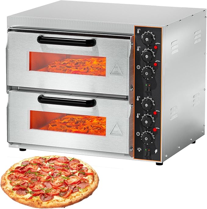 Shikha Commercial Countertop Pizza Oven 16 inch, Double-Layer Electric Pizza Maker Machine with Stone, Timer Stainless Steel Pizza Cooker for Restaurant Home use 110V