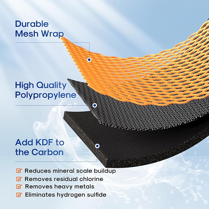 ICEPURE 5 Micron 4.5" x 10" CTO10BB-KDF Whole House Water Filter Coconut Shell Activated Carbon and KDF Heavy Metal Removal Water Filter Replacement for Home, 3PACK