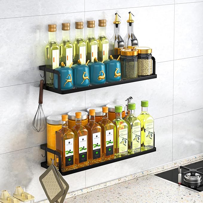 PUSDON Metal Wall Hanging Basket 2 Packs DIY Suitable for Multiple Scenes - Large Black Hollowout