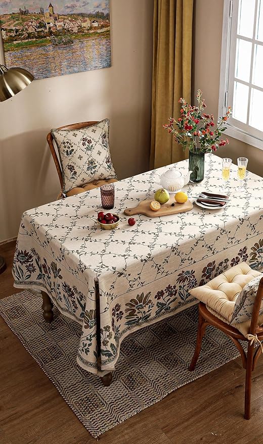 patdrea Tablecloth French Country Soft Breathable Floral Table Cloth Kitchen Dining Tablecloth for Rectangular Tables for Parties Christmas 55"x 79"