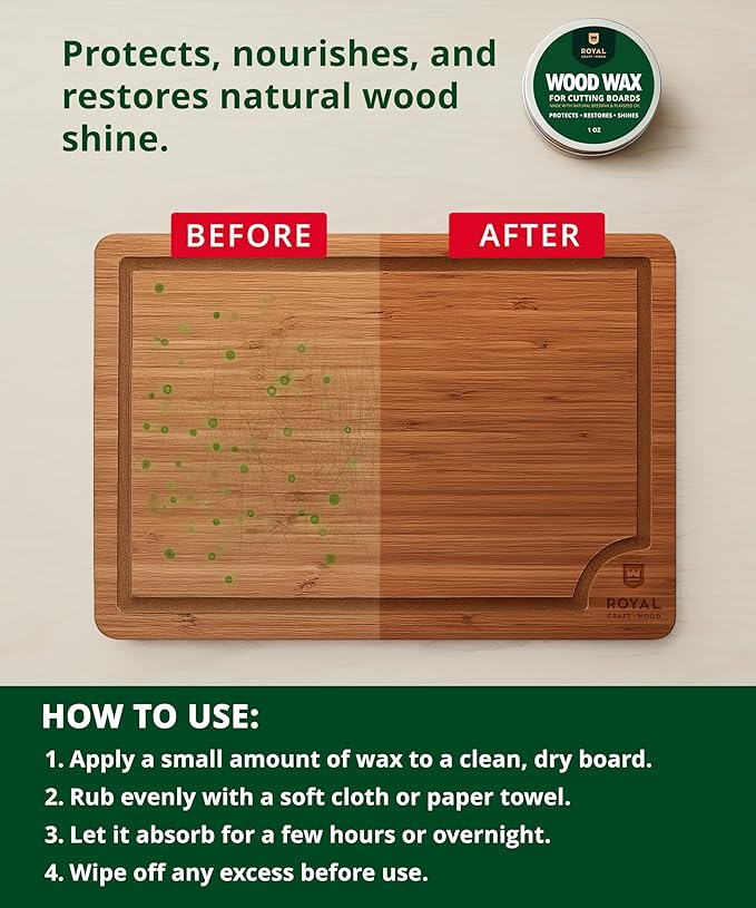 ROYAL CRAFT WOOD Bamboo Cutting Board Set – 3 Durable Wooden Cutting Boards for Kitchen Meal Prep, Charcuterie & Serving – Chopping & Butcher Block with Juice Grooves – Gift-Ready Packaging & Wood Wax