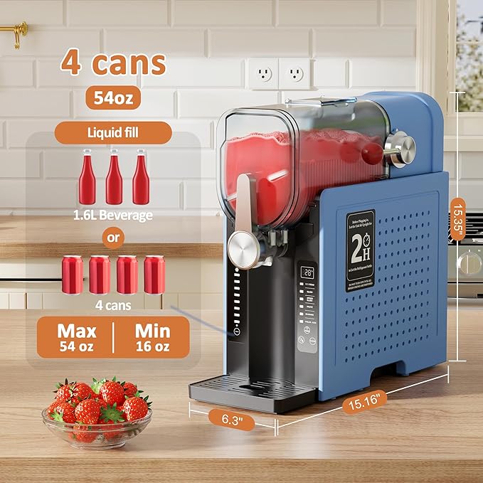 Slushie Machine, Slushy for Home No Ice Need, Professional Frozen Drink Maker & Margarita Machine, 6 Presets for Milkshakes, Frappés, Slush, Ice Cream, Large Capacity, Blue