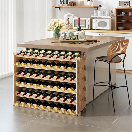 JAXPETY Stackable Wine Rack,6-Tier Wobble-Free Modular Wines Holder,Continuously Store Pinot Bottles,Floor Freestanding Storage Display Shelf for Kitchen Cellar Home Bar(54 Bottle)