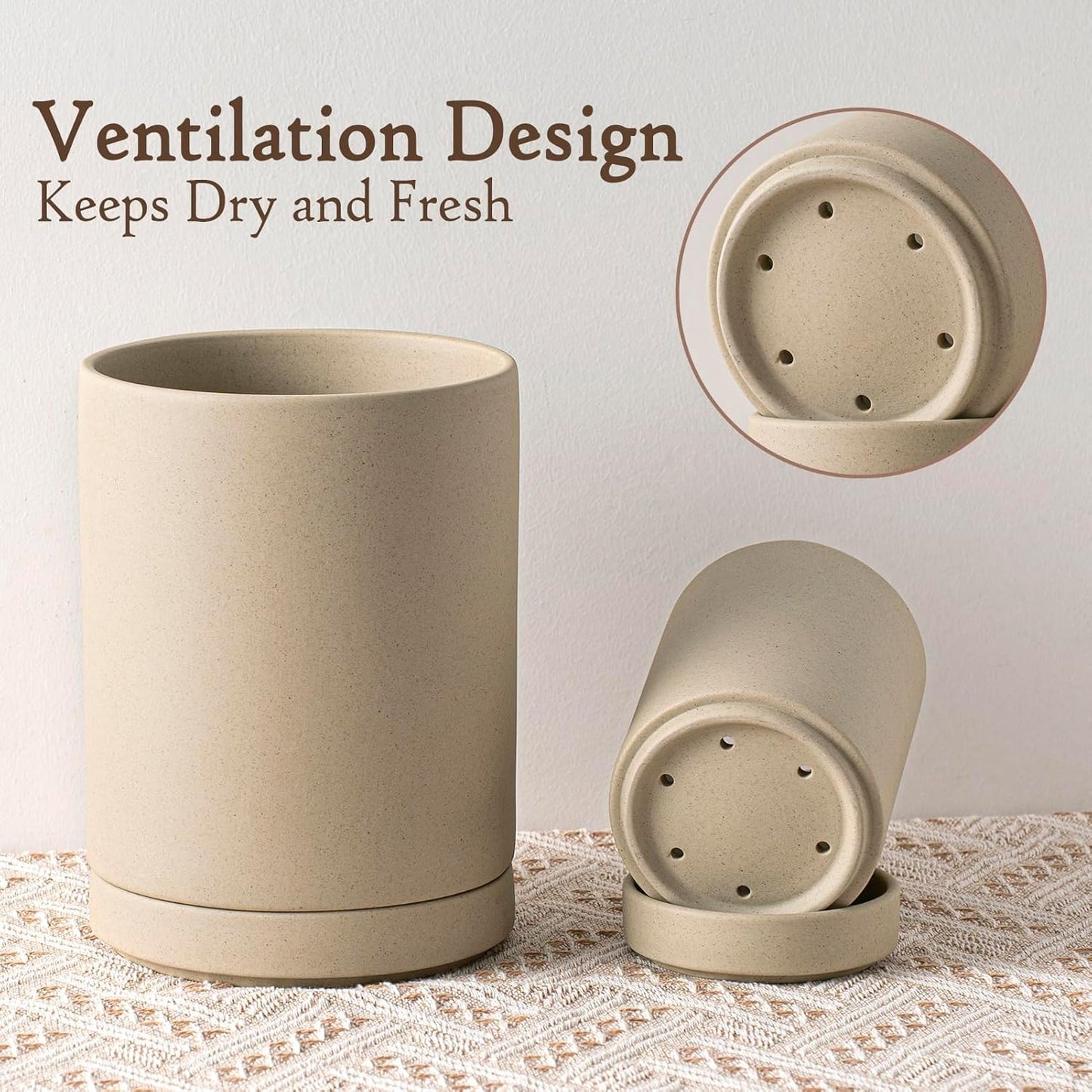 Utensil Holder, 7.3"+5.4" Ceramic 2-in-1 Utensil Holder Set for Countertop, Cooking Utensil Crocks for Kitchen Counter, Organizer for Spatulas & Spoons, Set of 2, Pottery Clay