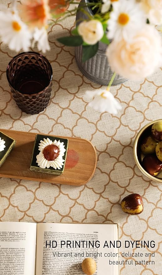 French Tablecloth for Square Tables,Floral Linen Table Cloth with Flaxen and Red Undertones,Heavy Durable Table Cover for Dining Thanksgiving Kitchen Party Banquet Christmas,67"*67"