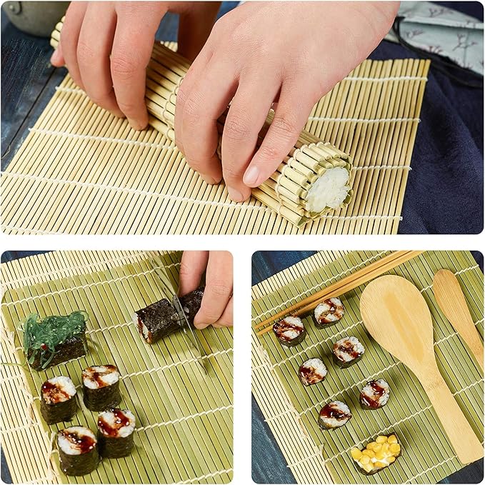 ISSEVE Sushi Making Kit Sushi Bazooka Maker with Bamboo Mats and Chopsticks, Paddle, Spreader, Sushi Knife, DIY Sushi Roller Machine