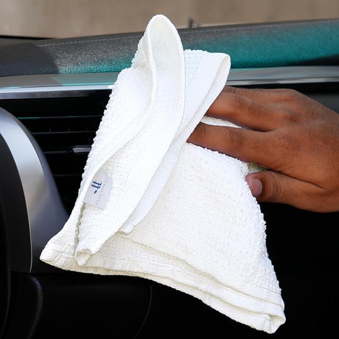 Tens Towels 12 Pack Ribbed Weave White Barmop,100% Cotton, 16x19 inches, Super Absorbent Kitchen Bar Towels, Lighter Weight Cleaning Cloths, Perfect for Drying Dishes at Home and Restaurant