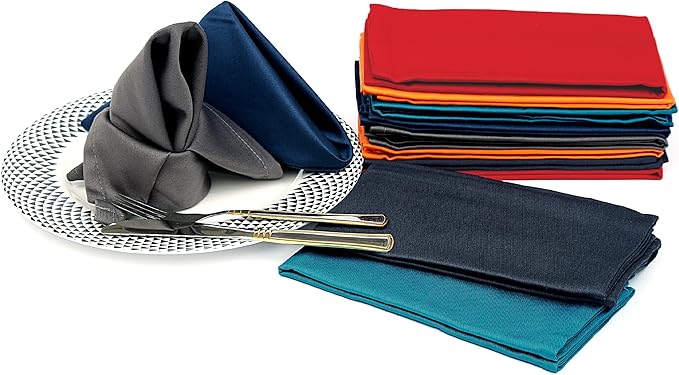 Ruvanti Cloth Napkins Set of 12, 18x18 Inches Napkins Cloth Washable, Soft, Durable, Absorbent, Cotton Blend. Table Dinner Napkins Cloth for Hotel, Christmas, Dinner, Parties - Multi Color