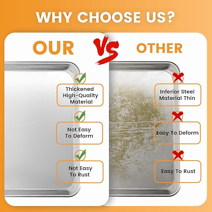 6 Pack Quarter Size Baking Sheet Pan, Aluminum Commercial Cookie Sheet Pan, Durable & Anti-Stick 13”x 10”