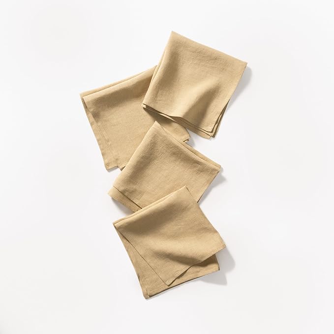 Linen Dinner Napkins 18 x 18 Inch - 100% Flax Linen Napkins - Stone Washed Pure Linen Cloth Napkins (Royal Cream, 18" x 18"(Set of 4))