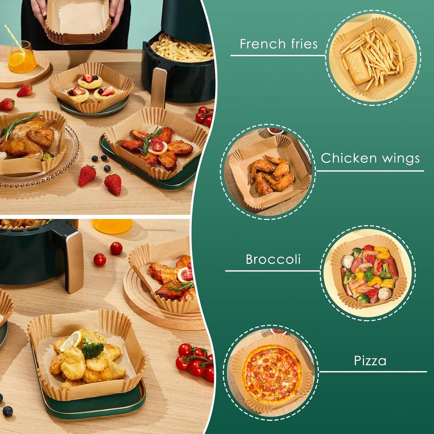 Small Air Fryer Liners Disposable, 2 QT Parchment Paper for COSORI 2.1 Qt Air Fryer, 125PCS 4.7 Inch Square Baking Paper Sheets for Mini Airfryer Basket