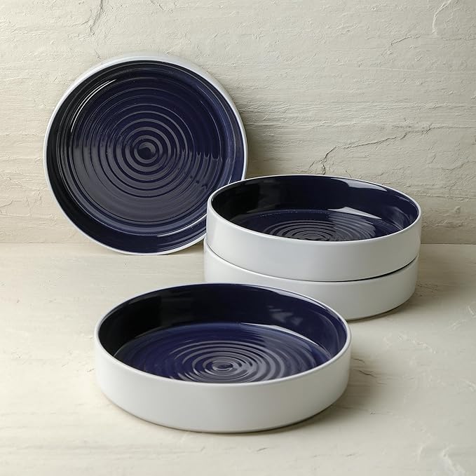 Stone Lain Elica 12-Piece Modern Dinnerware Set Stoneware, Plates and Bowl Sets for 4, Navy and White