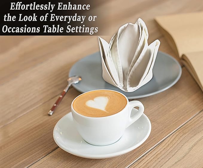 Ruvanti Cloth Napkins Set of 12, 18x18 Inches Napkins Cloth Washable, Soft, Durable, Absorbent, Cotton Blend. Table Dinner Napkins Cloth for Hotel, Lunch, Restaurants, Wedding Parties - Ivory/Cream