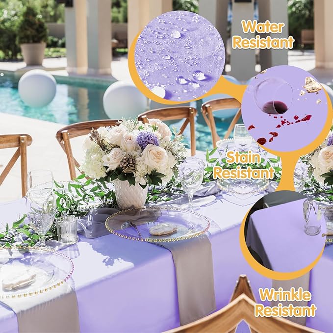 BRILLMAX 8 Pack Lavender Tablecloths for 6 Foot Rectangle Tables 60 x 102 Inch - 6ft Rectangular Bulk Linen Polyester Fabric Washable Cloth Cover for Wedding Reception Banquet Birthday Party