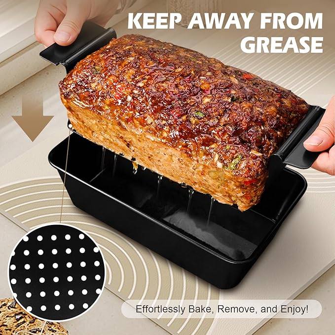 Pullman Loaf Pan with Lid + Non-Stick Meatloaf Pan with Draining Insert, Carbon Steel Bakeware with Scraper & Brush, 2LB Baking Pans for Homemade Bread & Meatloaf