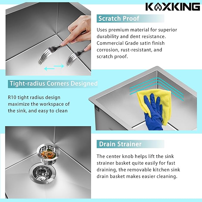 15x20 Inch Bar Sink, 18 Gauge 304 Stainless Steel Topmount Drop In Sink with Grid, Drain Assembly for Home, RV, Office, Laundry, Professional Use
