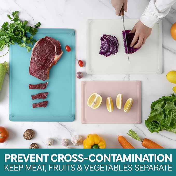 COOK WITH COLOR Extra Large Cutting Board Set, Jumbo-Sized Boards with Rubber Border for Enhanced Cooking Experience, 3-Piece, Teal