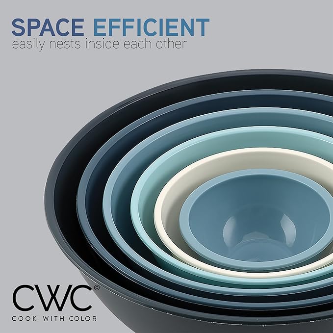 COOK WITH COLOR Plastic Mixing Bowls with Lids - 12 Piece Nesting Bowls Set includes 6 Prep Bowls and 6 Lids, Microwave Safe (Blue Ombre)