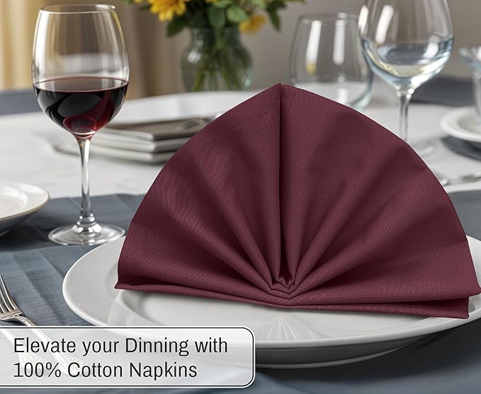 Ruvanti Cloth Napkins Set of 6, 18x18 Inches, 100% Cotton, Washable, Soft & Absorbent, Perfect for Wedding, Christmas, ‎Thanksgiving Dinners - Burgundy