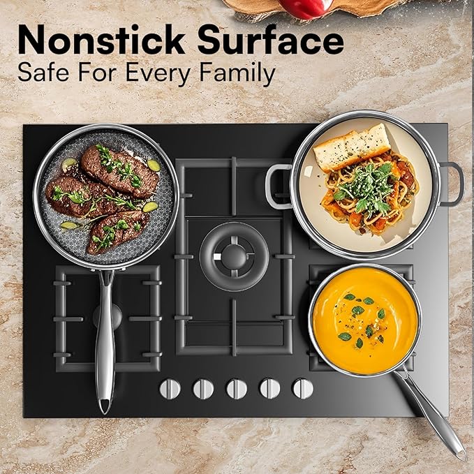 15-Piece 5 Ply Stainless Steel Cookware Set with Lids, Pots and Pans Set Non Stick, Non-Toxic, for Induction, Oven, Dishwasher Safe, RV Essentials, Kitchen Appliances