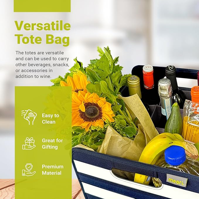 meori Foldable 12 Bottle Wine Carrier Marine Blue Stripes Carry Glassware Liquor Storage Bottle Shopping Travel Cocktails RV, B100792