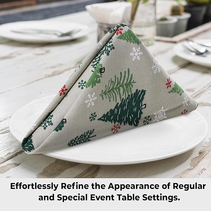 Urban Villa Christmas Cloth Napkins Green Trees Print Set of 12 100% Cotton Absorbent Dinner Napkins (20X20 Inches)Over Sized Soft Durable Reusable Washable Ideal for Home Wedding Parties Everyday use