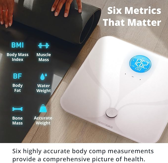 Greater Goods WiFi Premium Smart Scale Measures and Tracks Weight, BMI, Muscle Mass, Water Weight, Bone Density and Body Fat