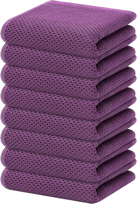 Homaxy 100% Cotton Waffle Weave Kitchen Dish Towels, Ultra Soft Absorbent Quick Drying Cleaning Towel, 13 x 28 Inches, 8-Pack, Purple