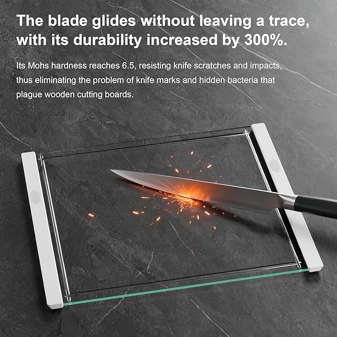 Tempered Glass Cutting Board with Juice Groove - 16x12 Inch Kitchen Cutting Board with Silicone Non-Slip Feet, Easy to Clean & Dishwasher Safe - Ideal for Vegetables, Fruits, Bread, Meats (White)
