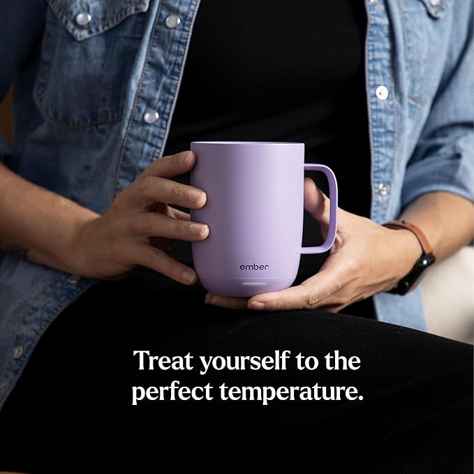 Ember Temperature Control 14oz Smart Mug 2, App-Controlled and Rechargeable Heated Coffee Cup Warmer with Intelligent LED Display, Lavender.