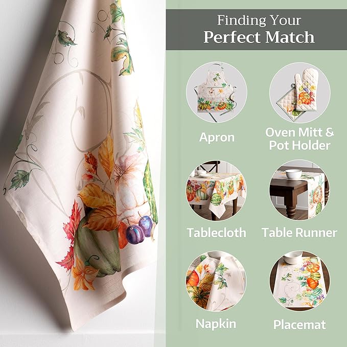 Maison d' Hermine Kitchen Towels Set of 3 100% Cotton 20" x 27.5" Reusable Cloth Tea Dish Towels Absorbent with Hanging Loop for Kitchen Dining Thanksgiving Christmas Decorations (Lumina)