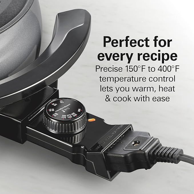 Hamilton Beach 12 Cup Electric Fondue Pot Set with Temperature Control, 6-Color Coded Forks, for Cheese, Chocolate, Hot Oil, Broth, 3 Quart PFAS-Free Nonstick Interior, Gray (86202)