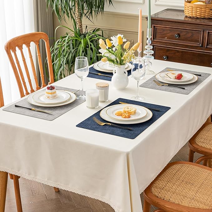 Romanstile Reversible Vinyl Placemats Set of 4, Faux Leather 100% Waterproof Oil-proof Wipeable Place Mats, Heat Resistant Dual Sided Table Mats for Kitchen/Dining/Party (Grey Nave Blue, 12 x 17 Inch)