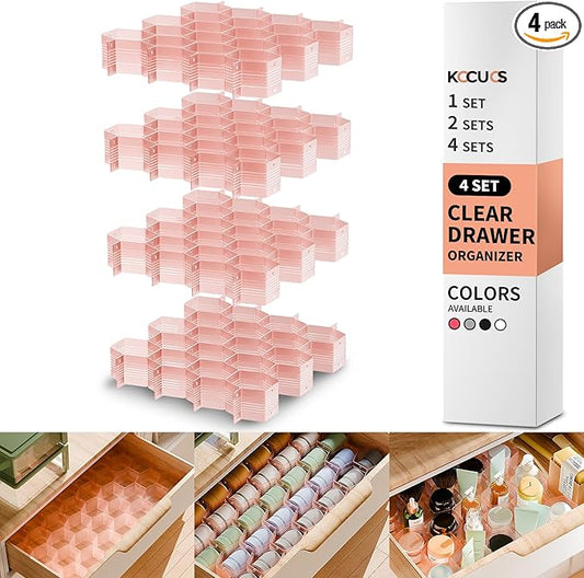 Honeycomb Separator Adjustable Drawer Organizer Divider for Underwear Belt-Scarf Socks Organizer (Pink(4pcs))