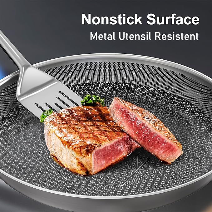 COOKER KING Stainless Steel Cookware Set, Pots and Pans Set Non Stick, Hybrid Ceramic Cookware, Frying Pans, Saucepans & Stock Pot with Glass Lid, Non-Toxic, Oven Safe, Induction Compatible