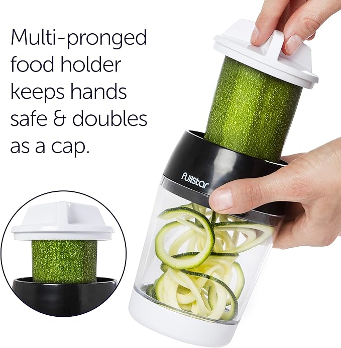 Fullstar Vegetable Spiralizer and Slicer - Zucchini Spiralizer Noodle Maker with Sharp Stainless Steel Blades, Spiralizer for Veggie Noodles, Cucumber Veggie Vegetable Zoodler, Kitchen Gadget (4 in 1)