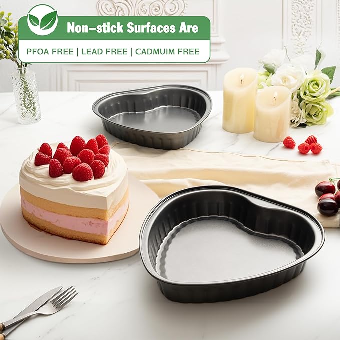 Tiawudi Heart Shaped Cake Pans, Large Heart Cake Pan, Nonstick Baking Molds, 9.5 Inch Cake Tins for Wedding, Birthday, Party & Family, Set of 2