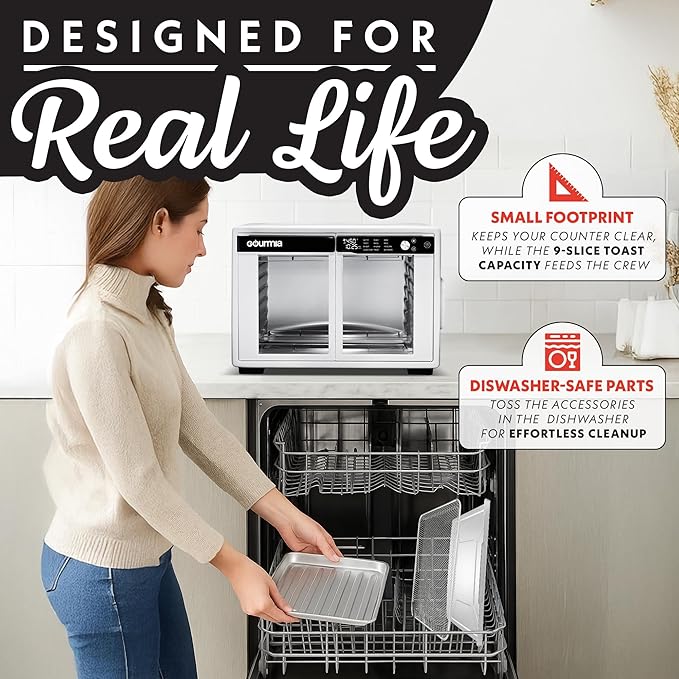 Gourmia French Door Digital Air Fryer Oven - XL 37QT Capacity, 12 Presets, FryForce 360° Tech, Dehydrate, Proof, Slow Cook, Fits 13” Pizza, 1700W, White