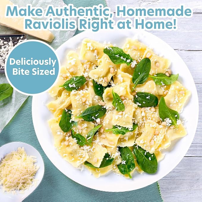 Ravioli Mold with Extra Large 2.5 Inch Squares- Authentic Ravioli Tray & Press, Makes 10 Italian Raviolis at Once, Easy to Use Pasta Maker Kit, Sturdy Construction- Xmas Holiday Seasonal Cooking Gift