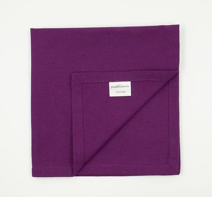 PurpleEssences Set of 12 Cloth Dinner Napkins 100% Cotton 18x18 Inch - Soft Durable Washable - Ideal for Farmhouse Party Christmas Holiday Winter - Perfect Everyday Use Table Linen - Purple