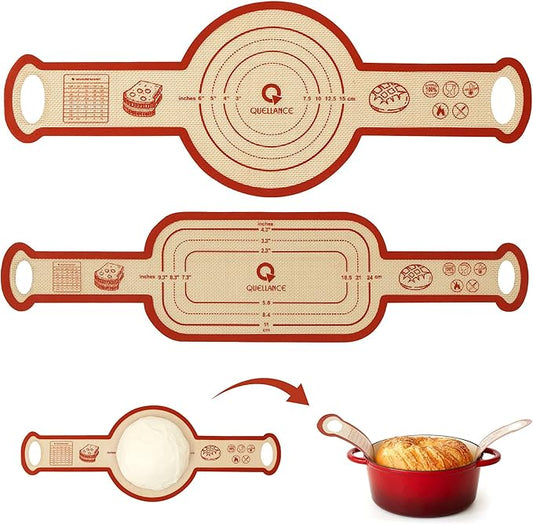 Silicone Sourdough Bread Sling Mat - 2Set Oval Round Dough Baking Slings for Dutch Oven, NonStick High Degree Kitchen Sour Cookie Making Loaf Pan Lifter Liner, Reusable Transfer Mats With Long Handles